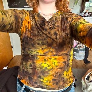 Vintage Long Sleeve Sexy Womens Top With Gathered Front